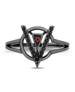 Enchanted Disney Fine Jewelry Black Rhodium Over Sterling Silver with 1/8 CTTW Diamonds and Garnet Cruella Ring