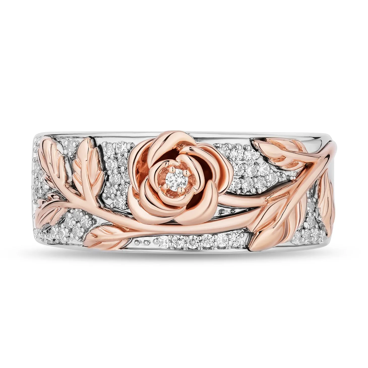 Enchanted Disney Fine Jewelry 14K Rose Gold Over Sterling Silver with 1/6 CTTW Diamonds Belle Ring