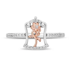 Enchanted Disney Fine Jewelry 14K Rose Gold Over Sterling Silver with 1/10 CTTW Diamonds Belle Ring