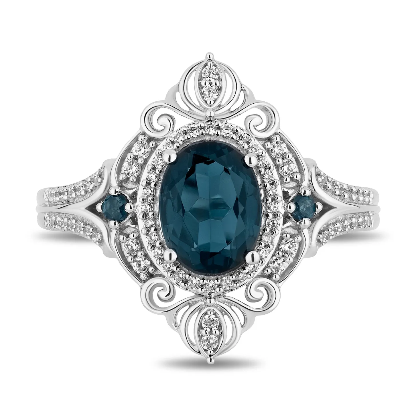 Enchanted Disney Fine Jewelry Sterling Silver with 1/5 CTTW Diamonds and London Blue Topaz Cinderella Ring