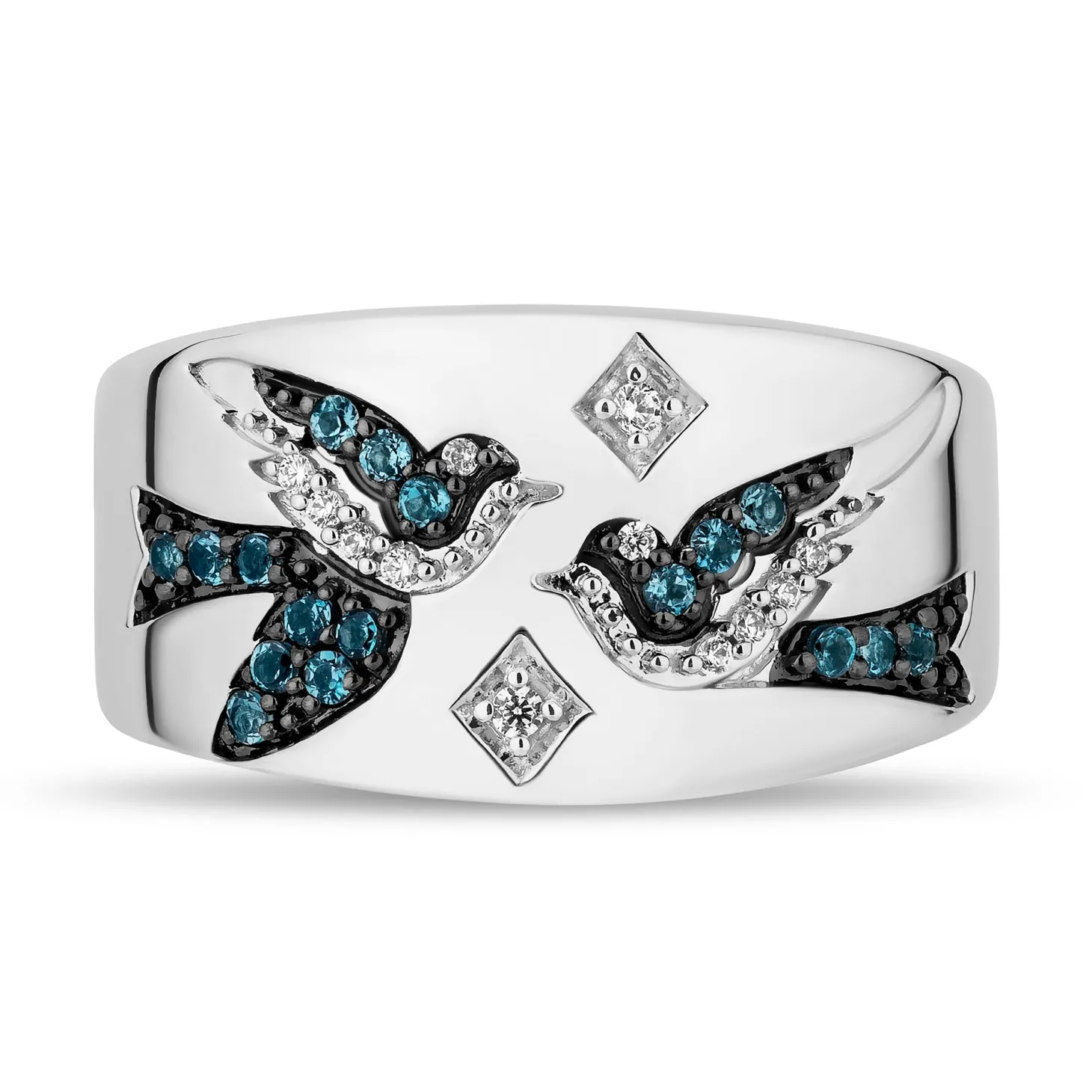 Enchanted Disney Fine Jewelry Sterling Silver with 1/20 CTTW Diamonds and London Blue Topaz Cinderella Ring