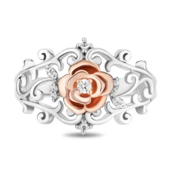 Enchanted Disney Fine Jewelry 14K Rose Gold Over Sterling Silver with 1/10 CTTW Diamonds Belle Rose Ring