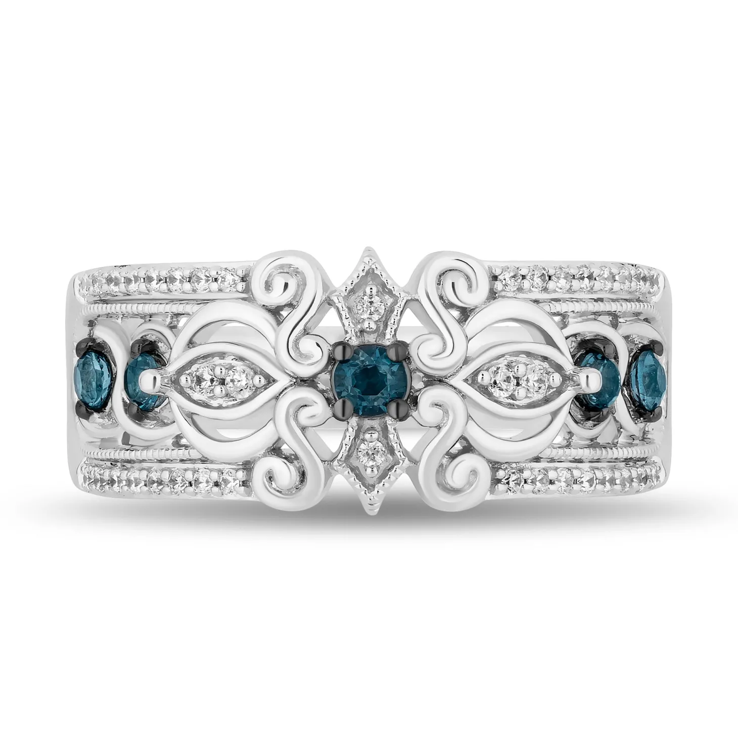 Enchanted Disney Fine Jewelry Sterling Silver with 1/6 CTTW Diamonds and London Blue Topaz Cinderella Ring