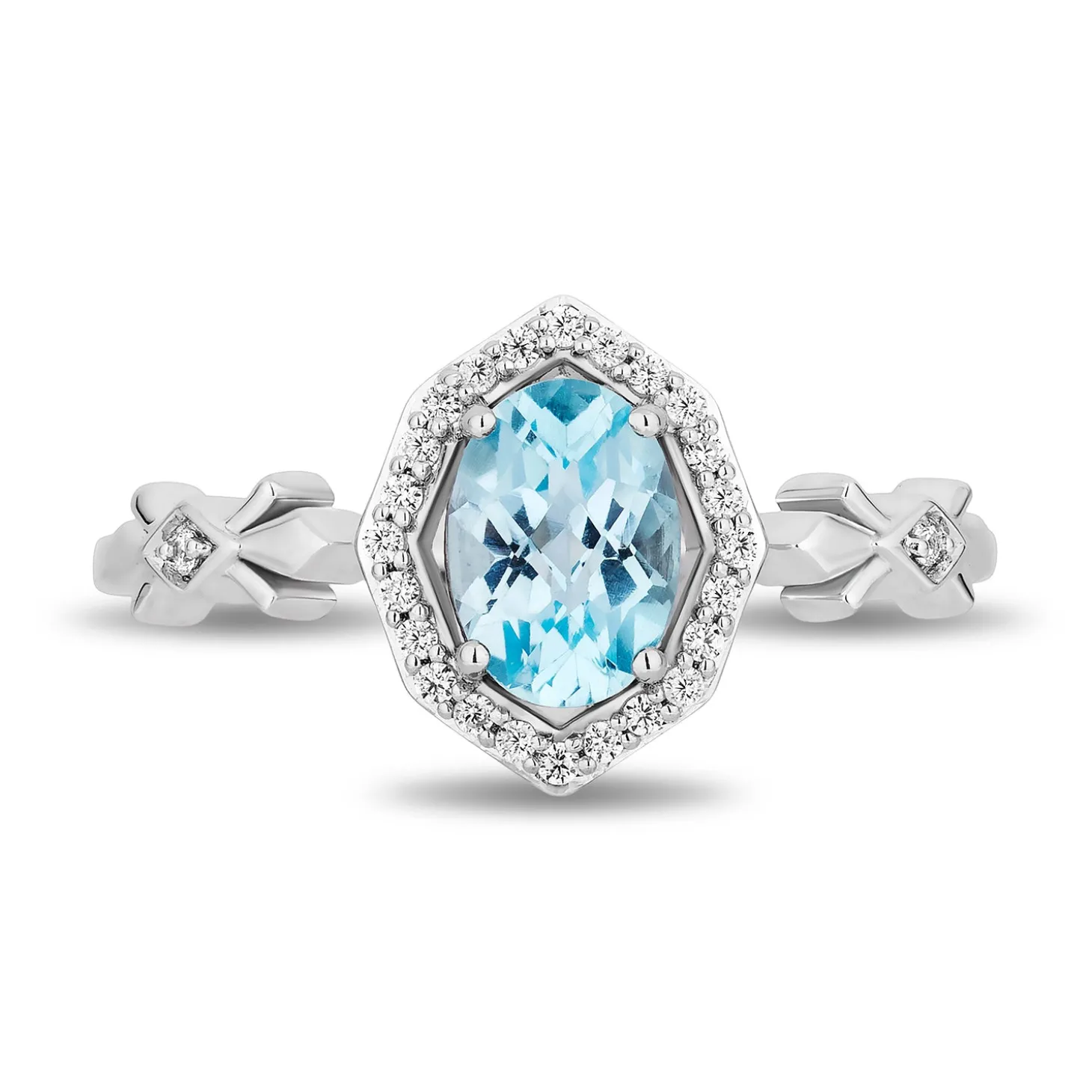 Enchanted Disney Fine Jewelry Sterling Silver with 1/10 CTTW Diamonds and Sky Blue Topaz Elsa Ring