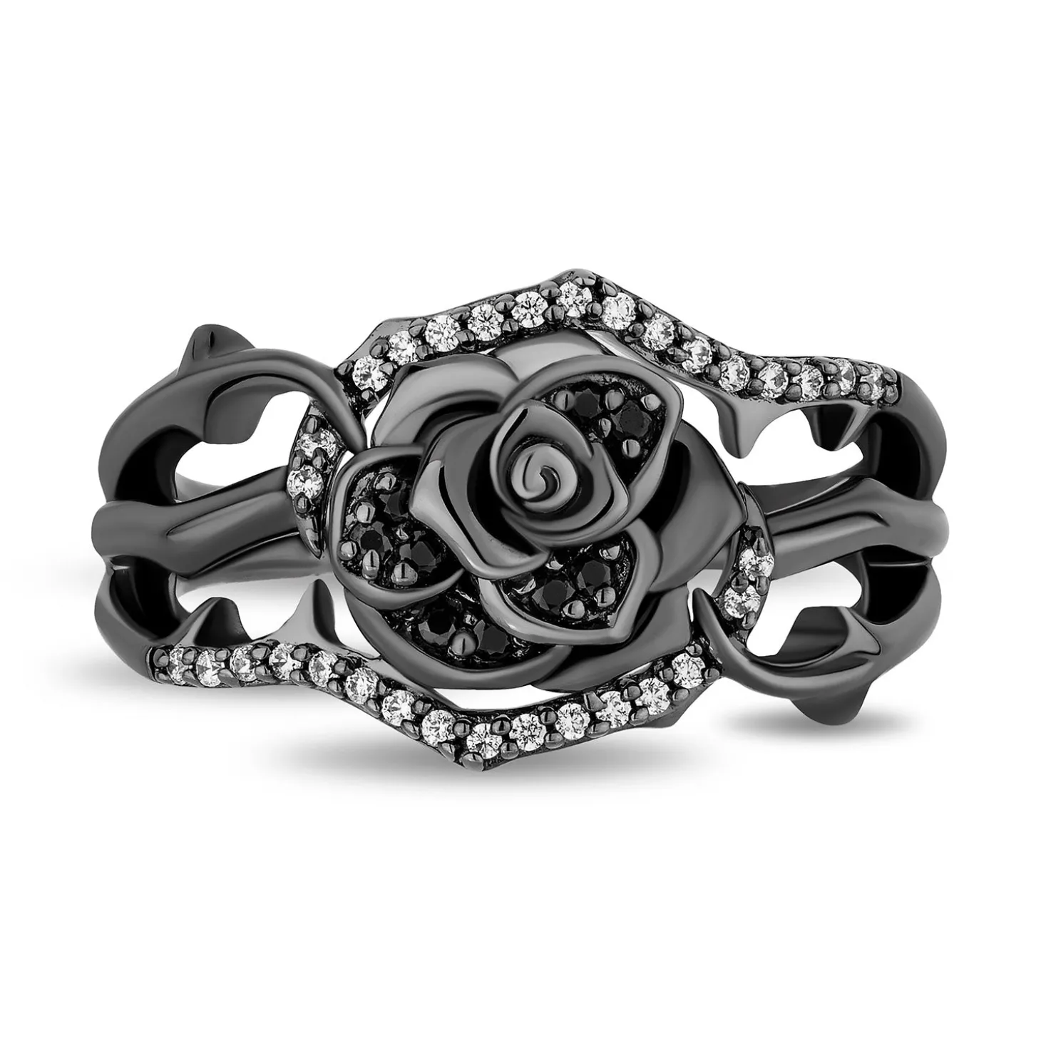 Enchanted Disney Fine Jewelry Black Rhodium Over Sterling Silver with 1/5 CTTW Diamonds Maleficent Ring