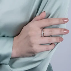 Enchanted Disney Fine Jewelry Sterling Silver and 10K Rose Gold With 1/5 CTTW Diamond Elsa and Anna Duo Stack Ring