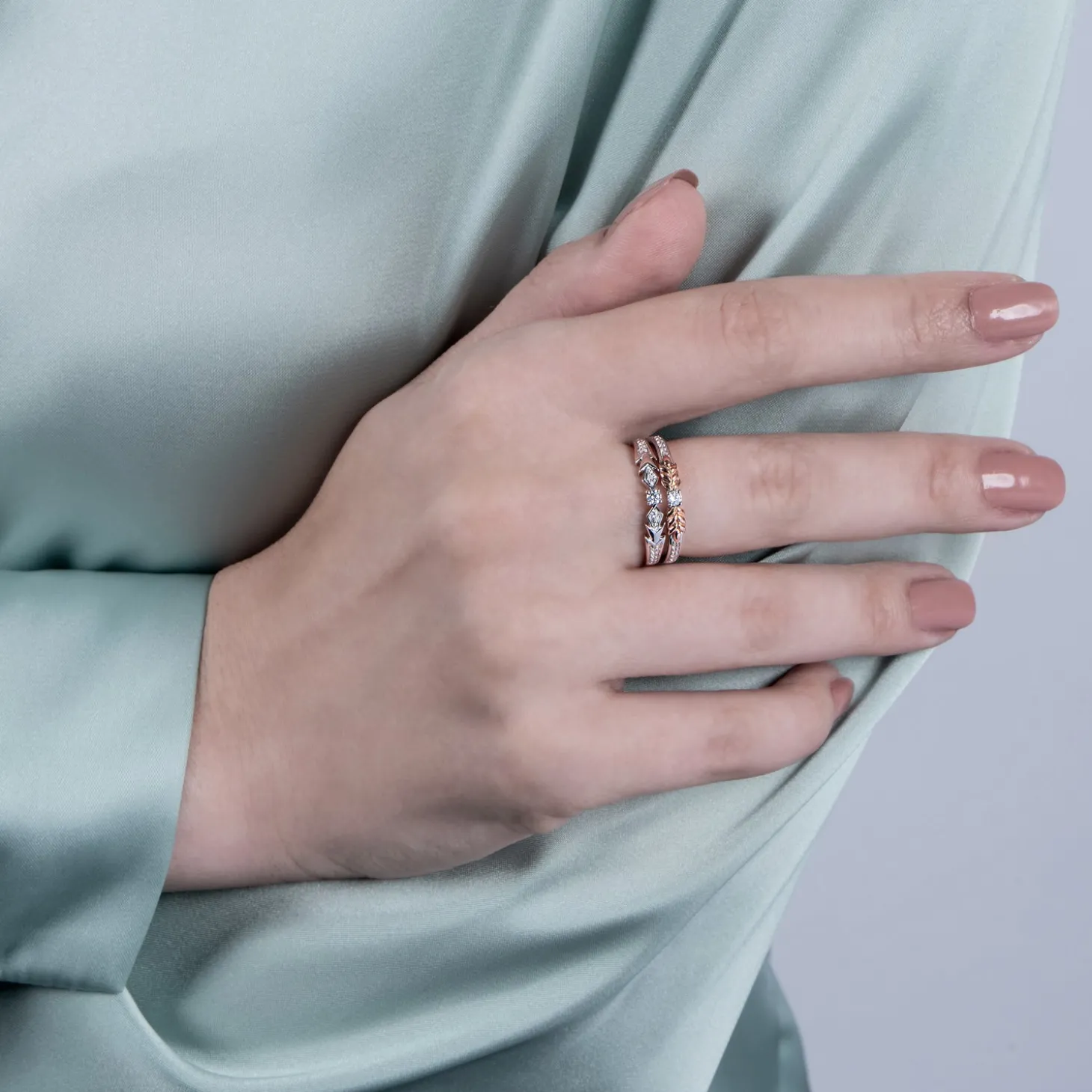 Enchanted Disney Fine Jewelry Sterling Silver and 10K Rose Gold With 1/5 CTTW Diamond Elsa and Anna Duo Stack Ring