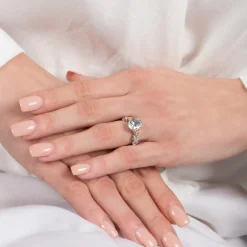 Enchanted Disney Fine Jewelry 10K White Gold and Rose Gold with 1/6 CTTW Diamond and Aquamarine Elsa Engagement Ring