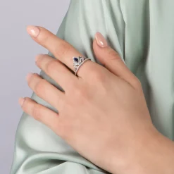 Enchanted Disney Fine Jewelry 14K White Gold With 1/6 CTTW Diamond with Blue Sapphire Cinderella Tiara Ring