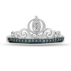Enchanted Disney Fine Jewelry Sterling Silver with 1/6 CTTW White Diamonds and Blue Diamonds Cinderella Carriage Ring