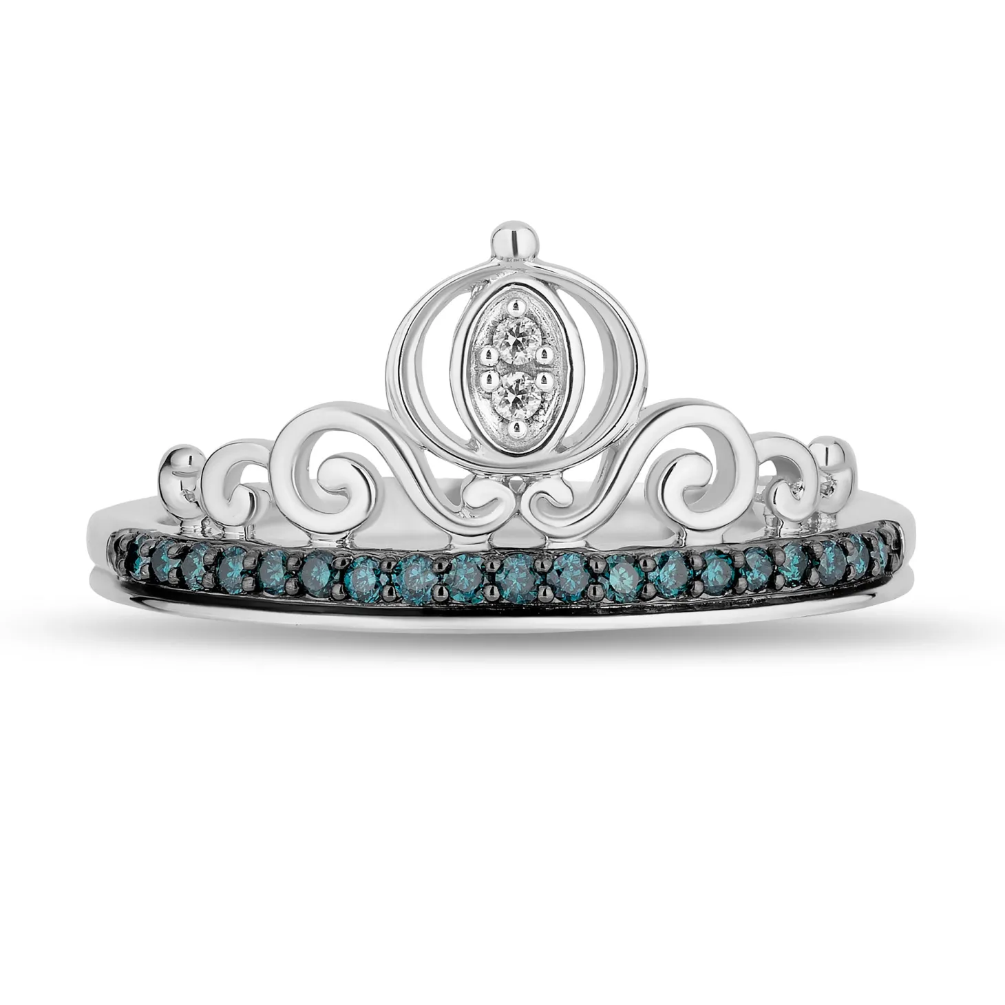 Enchanted Disney Fine Jewelry Sterling Silver with 1/6 CTTW White Diamonds and Blue Diamonds Cinderella Carriage Ring