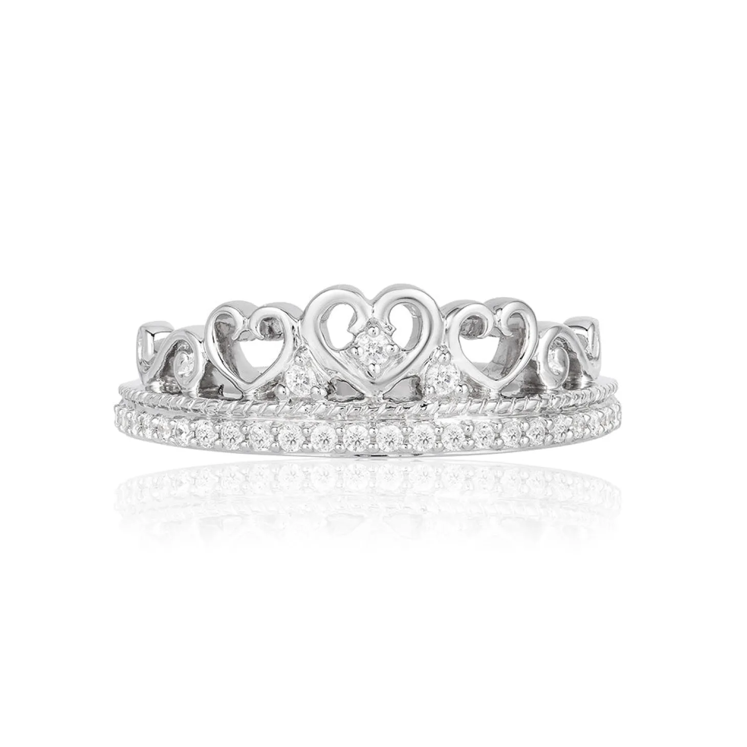 Enchanted Disney Fine Jewelry Sterling Silver with 1/5 CTTW Diamonds Majestic Princess Crown Ring
