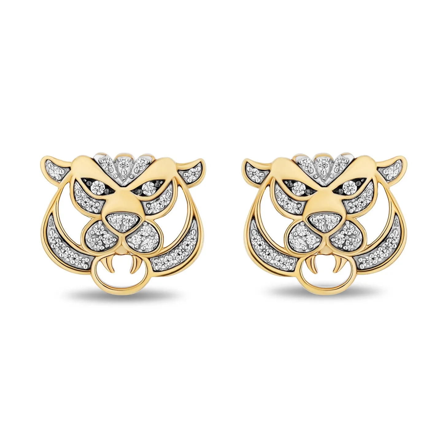 Enchanted Disney Fine Jewelry Black Rhodium and 14K Yellow Gold over Sterling Silver with 1/5 CTTW Diamonds Jasmine- Raja Earrings