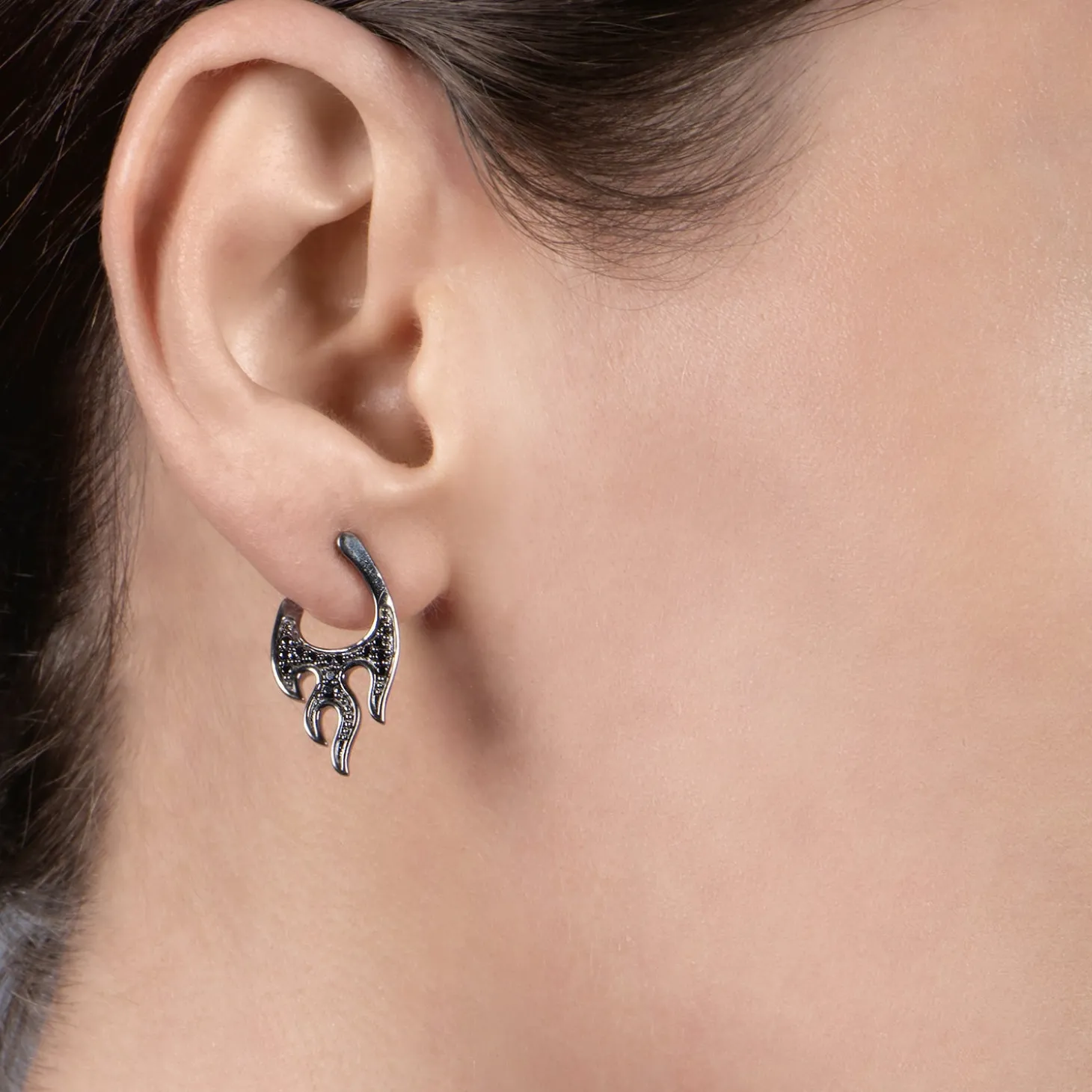 Enchanted Disney Fine Jewelry Black Rhodium over Sterling Silver with 1/4 CTTW Black Diamond Maleficent Flames Earrings