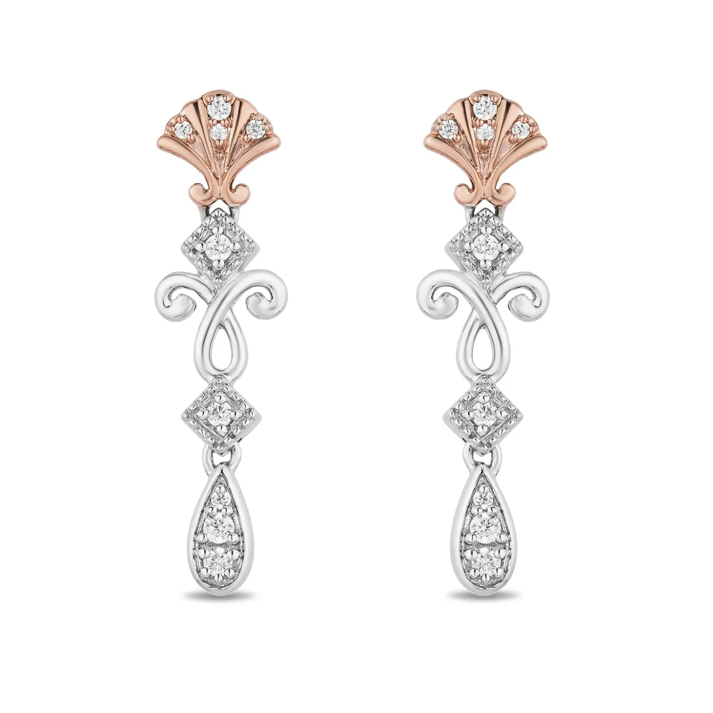 Enchanted Disney Fine Jewelry 14K Rose Gold over Sterling Silver 1/6 CTTW Ariel Shell Earrings