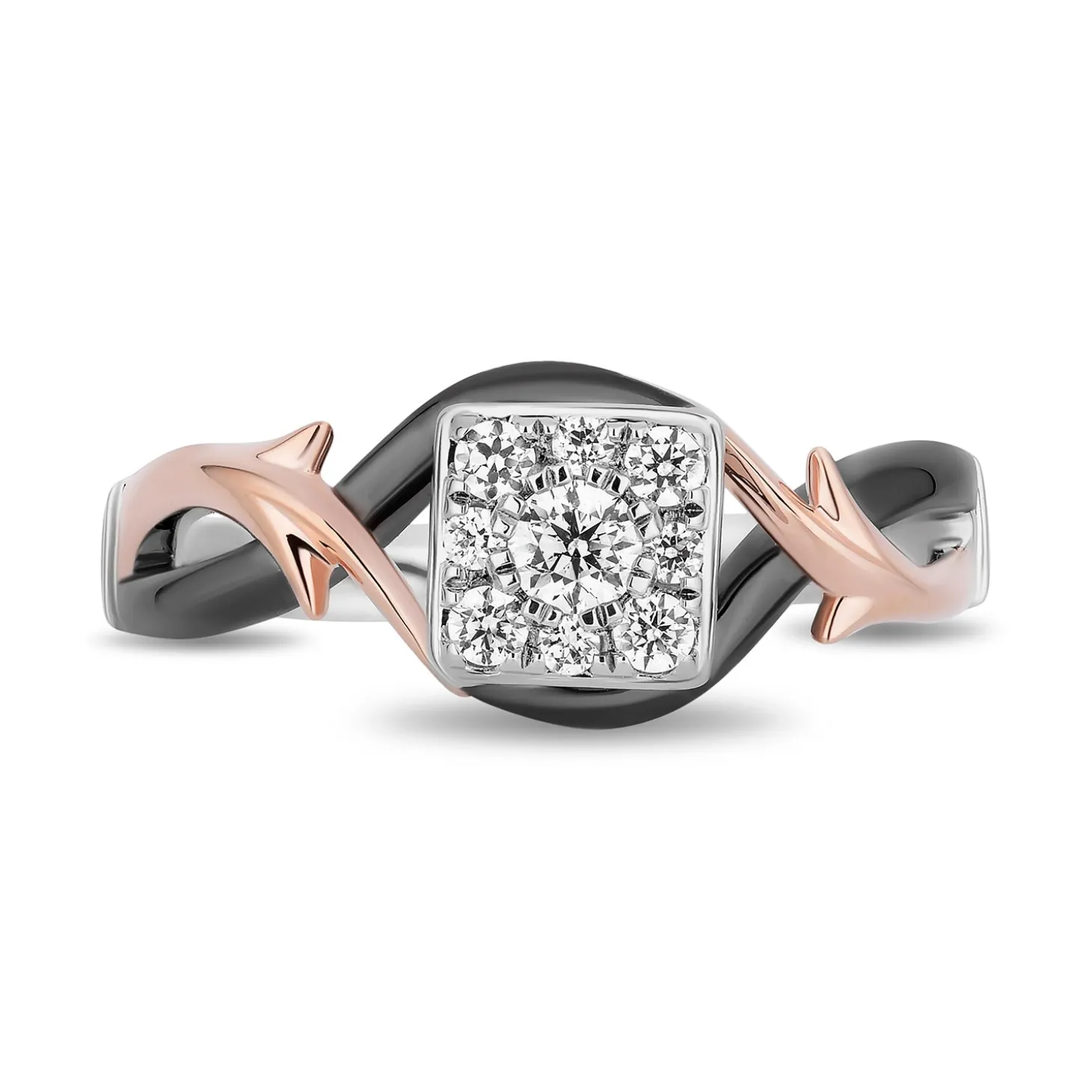 Enchanted Disney Fine Jewelry Black Rhodium Over 14K White Gold and Rose Gold with 1/4 CTTW Diamonds Maleficent Engagement Ring