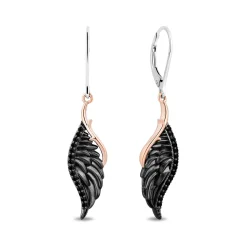 Enchanted Disney Fine Jewelry Black Rhodium over Sterling Silver and 10K Rose Gold with 1/5 CTTW Black Diamonds Maleficent Earrings
