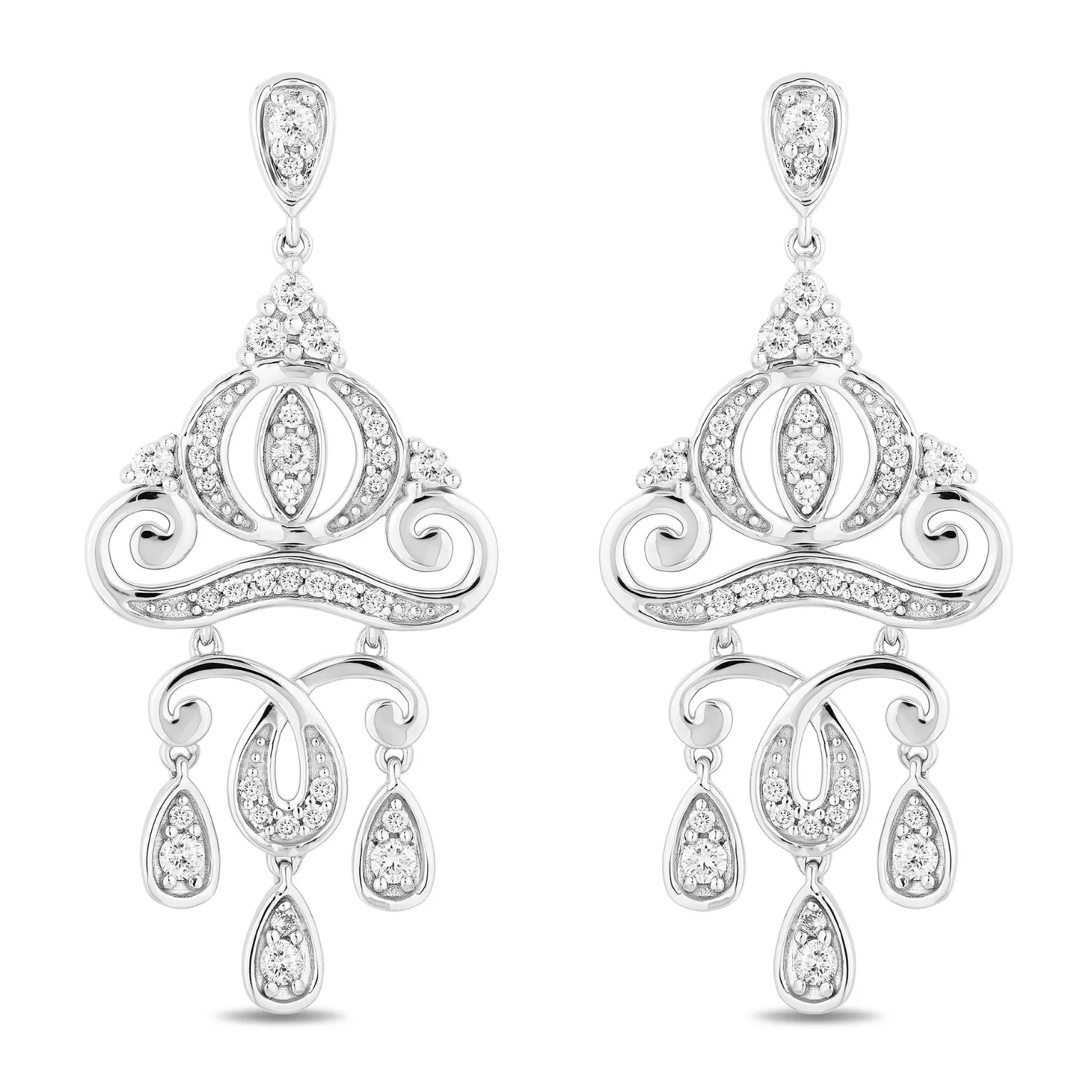 Enchanted Disney Fine Jewelry 14k White Gold 1 3/8 CTTW Cinderella Carriage Earrings