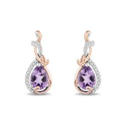 Enchanted Disney Fine Jewelry 14K Rose Gold over Sterling Silver with 1/10 CTTW Diamond and Rose De France Rapunzel Dangle Earrings