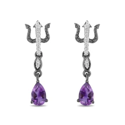 Enchanted Disney Fine Jewelry Black Rhodium over Sterling Silver with 1/20 CTTW White Diamond with Amethyst Ursula Earrings
