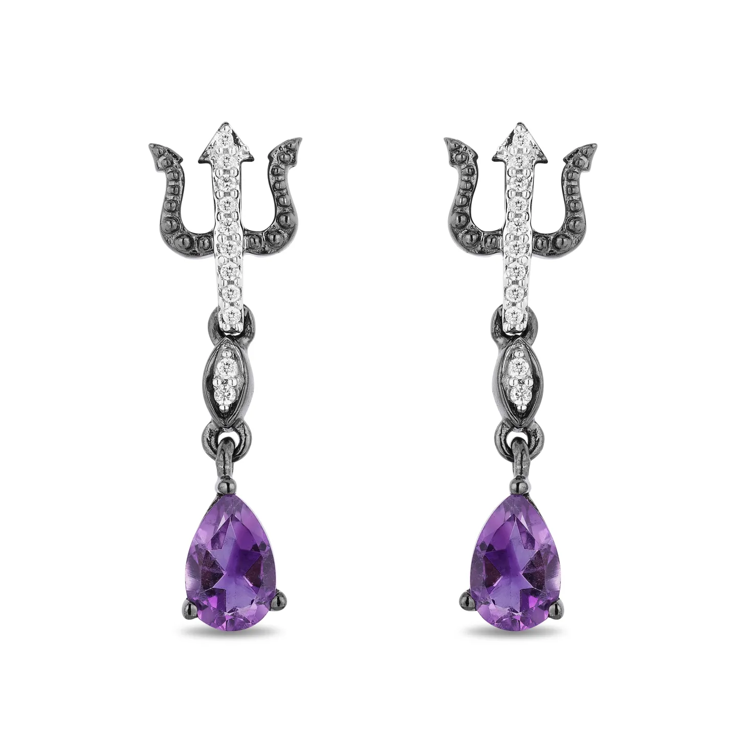 Enchanted Disney Fine Jewelry Black Rhodium over Sterling Silver with 1/20 CTTW White Diamond with Amethyst Ursula Earrings