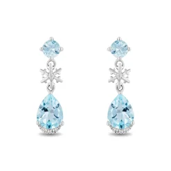 Enchanted Disney Fine Jewelry Sterling Silver with White Topaz and Sky Blue Topaz Elsa Snowflake Earrings