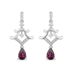 Enchanted Disney Fine Jewelry Sterling Silver with 1/10 CTTW Diamond and Rhodolite Garnet Mulan Pagoda Earrings