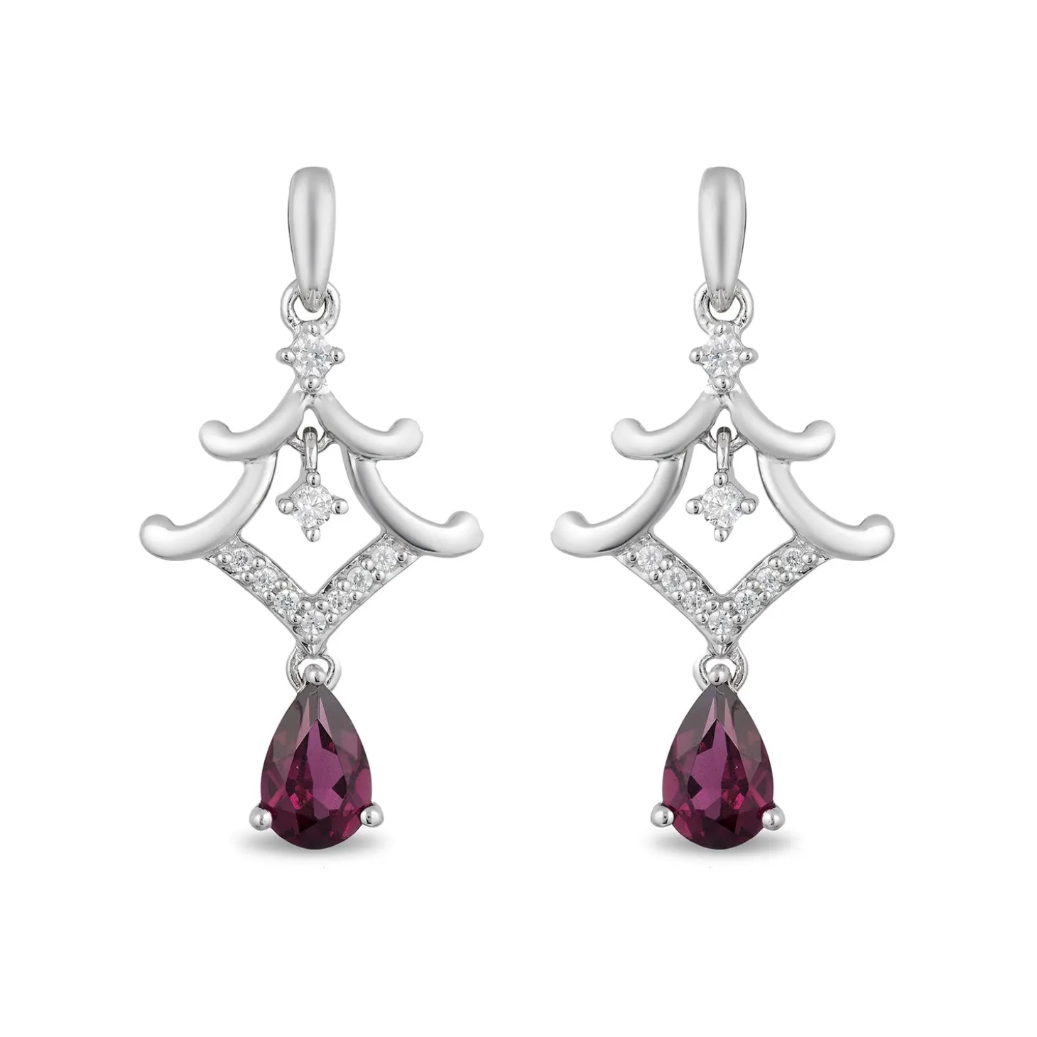 Enchanted Disney Fine Jewelry Sterling Silver with 1/10 CTTW Diamond and Rhodolite Garnet Mulan Pagoda Earrings