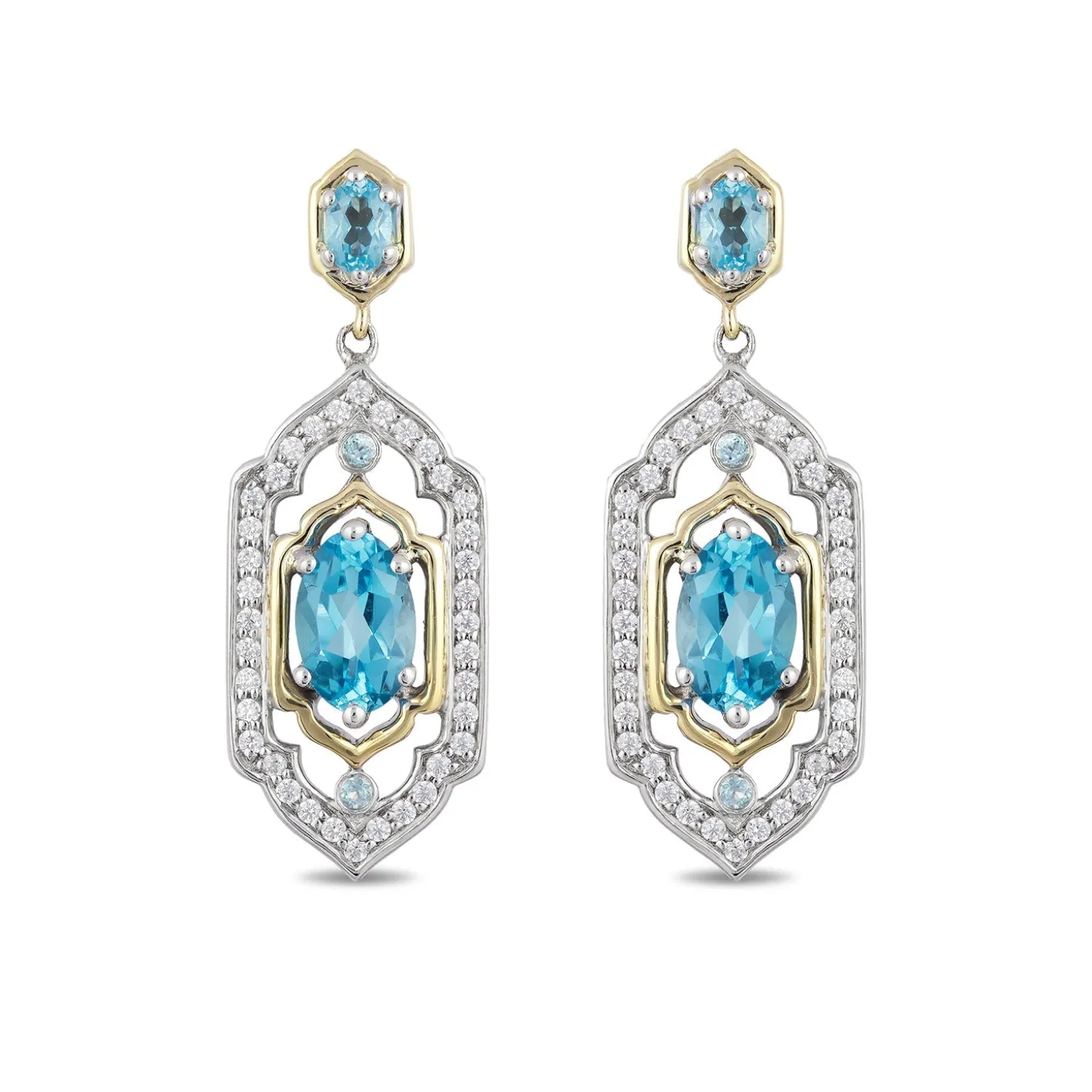 Enchanted Disney Fine Jewelry Sterling Silver and 10K Yellow Gold with 1/5 CTTW Diamond and Swiss Blue Topaz Jasmine Earrings