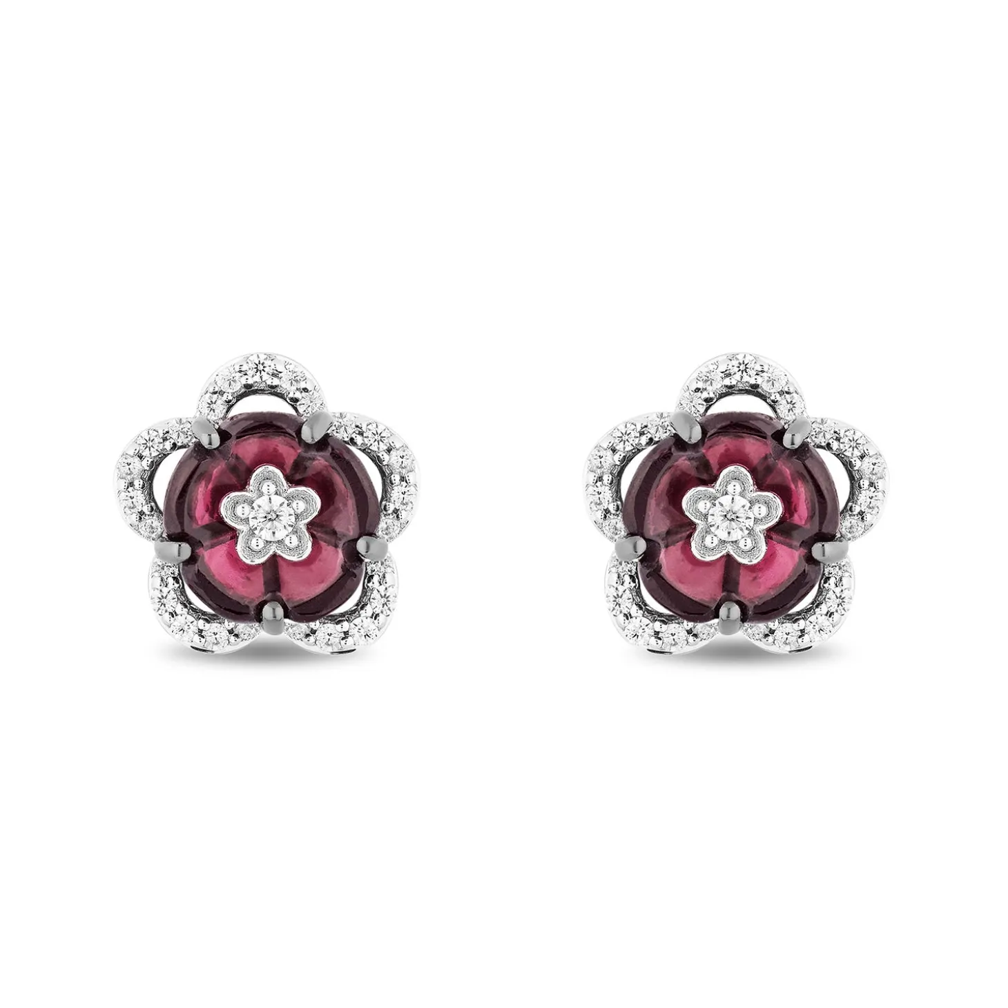 Enchanted Disney Fine Jewelry Black Rhodium Over Sterling Silver with 1/5 CTTW Diamonds and Rhodolite Garnet Mulan Earrings