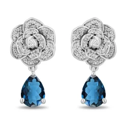 Enchanted Disney Fine Jewelry Sterling Silver with 1/5 CTTW Diamonds and London Blue Topaz Cinderella Earrings