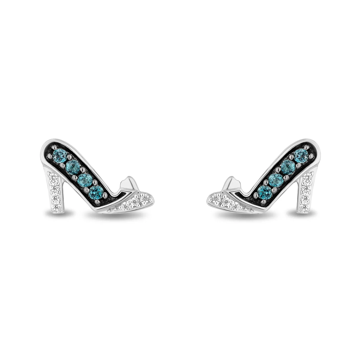Enchanted Disney Fine Jewelry Black Rhodium Over Sterling Silver with 1/20 CTTW Diamonds and London Blue Topaz Cinderella Earrings