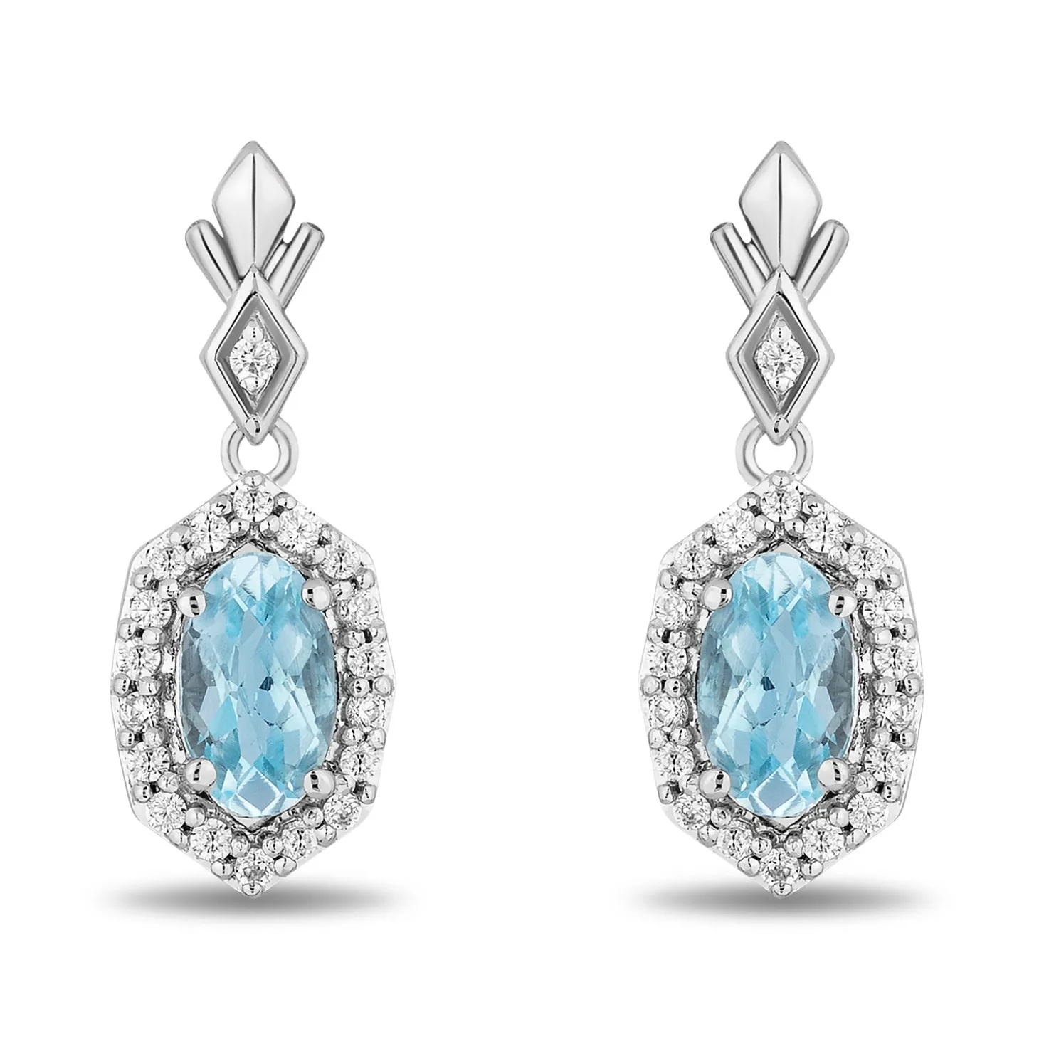 Enchanted Disney Fine Jewelry Sterling Silver with 1/10 CTTW Diamonds and Checkerboard Sky Blue Topaz Elsa Earrings