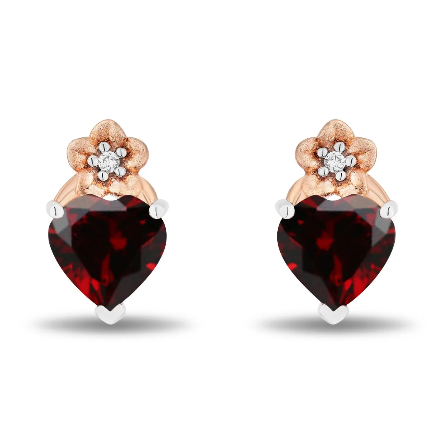 Enchanted Disney Fine Jewelry 14K Rose Gold Over Sterling Silver and 1/20 CTTW Diamonds and Garnet Snow White Heart Earrings