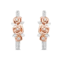 Enchanted Disney Fine Jewelry 10K Rose Gold and Sterling Silver with 1/5 CTTW Diamond Belle"Dozen Roses" Earrings