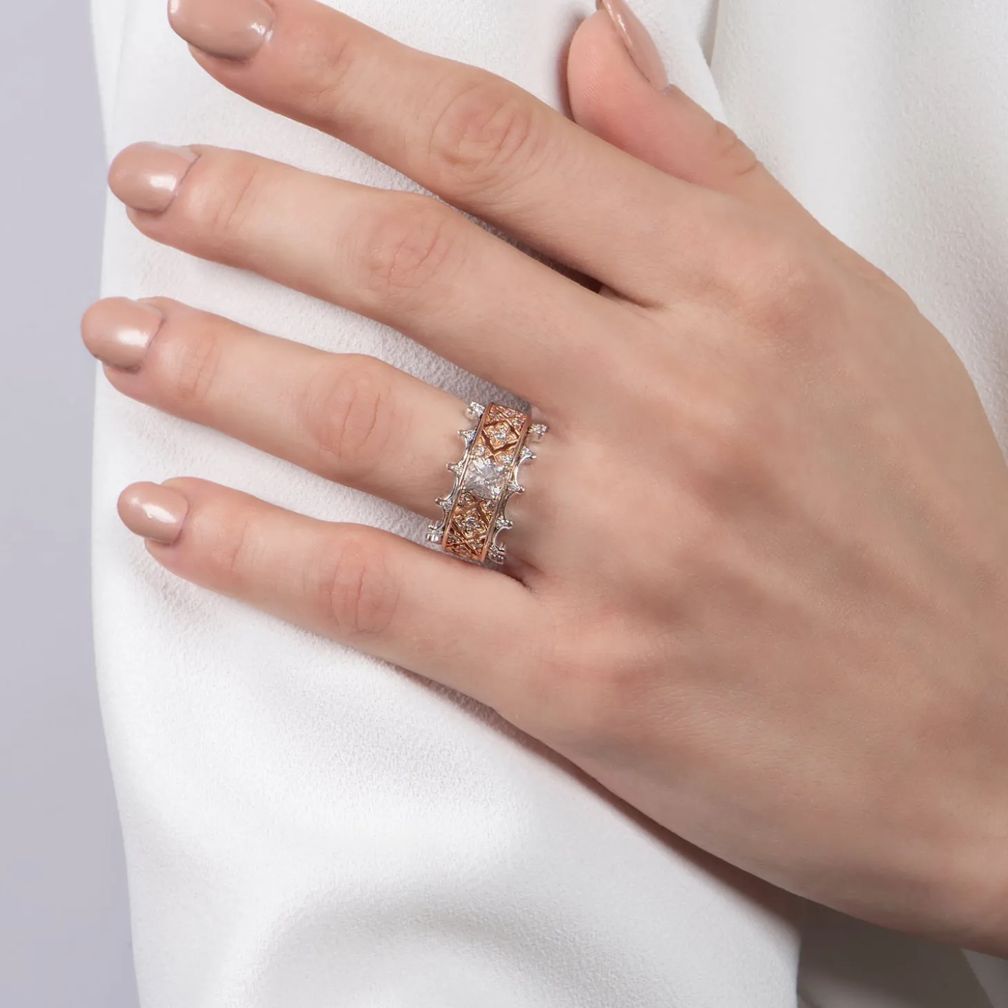 Enchanted Disney Fine Jewelry Sterling Silver and 10K Rose Gold with 1/5 CTTW Diamond and Morganite Aurora Engagement Ring