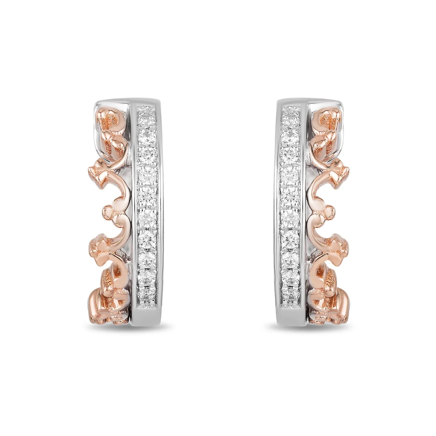 Enchanted Disney Fine Jewelry 10K White Gold and Rose Gold with 1/6 CTTW Majestic Princess Earring