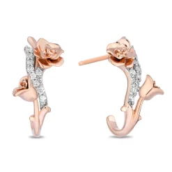 Enchanted Disney Fine Jewelry 14K Rose Gold Over Sterling Silver with 1/10 CTTW Diamonds Belle Rose Earrings
