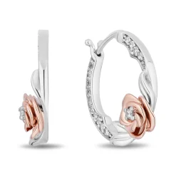 Enchanted Disney Fine Jewelry Sterling Silver and 10K Rose Gold with 1/5 CTTW Diamonds Belle Earrings