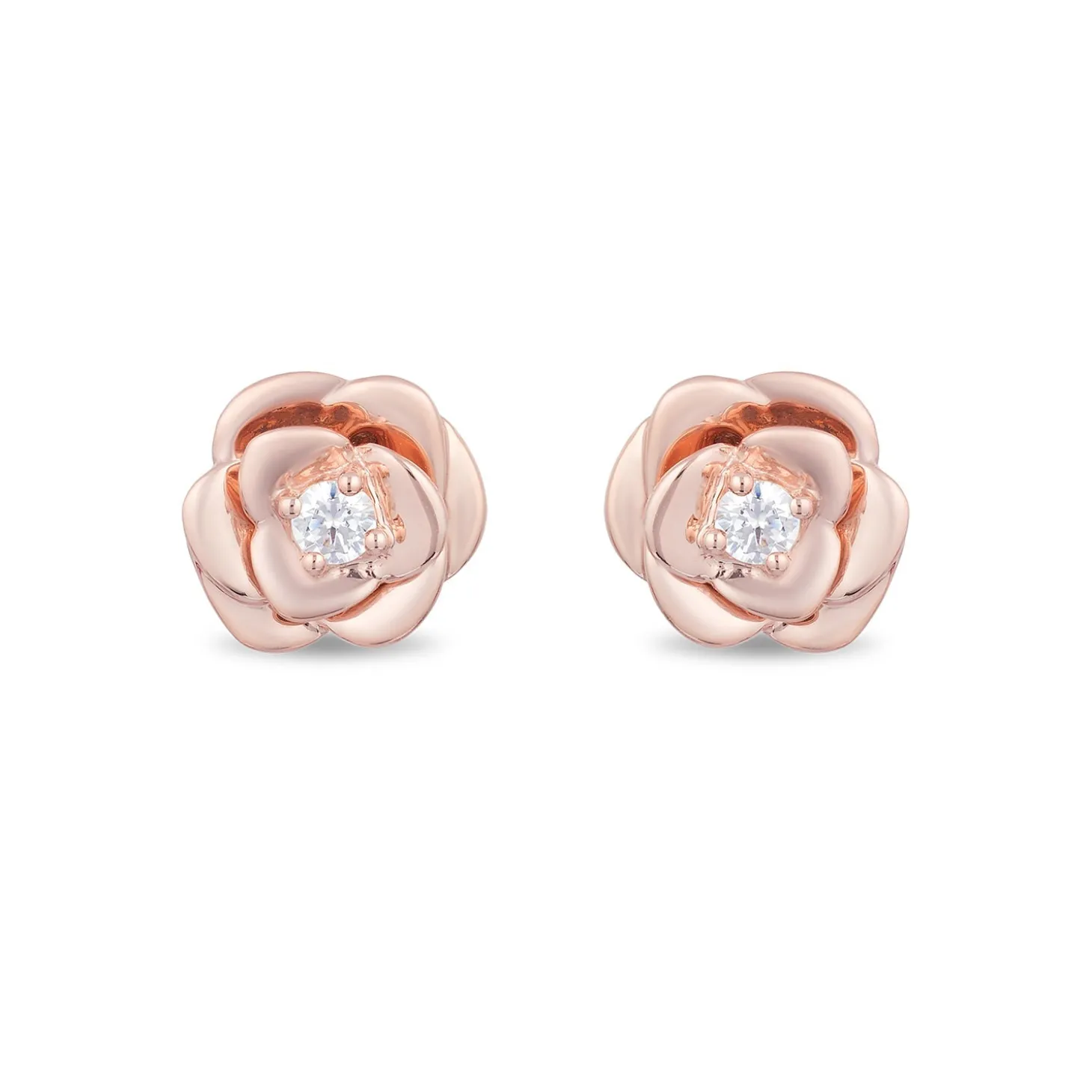 Enchanted Disney Fine Jewelry 10K Rose Gold with 1/10 CTTW Belle Stud Earrings