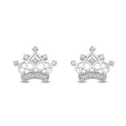 Enchanted Disney Fine Jewelry Sterling Silver with 1/10 CTTW Diamond Majestic Princess Crown Earrings