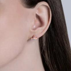 Enchanted Disney Fine Jewelry 10K Rose Gold with 1/20 CTTW Diamond and Pink Topaz Aurora Tiara Earrings
