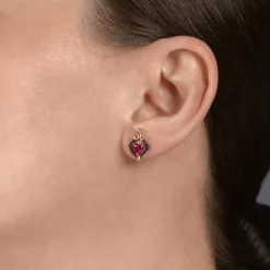 Enchanted Disney Fine Jewelry Sterling Silver and 10K Rose Gold 1/6 CTTW Black and White Diamond with Created Ruby Evil Queen Dagger Earrings