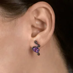 Enchanted Disney Fine Jewelry Black Rhodium over Sterling Silver with 1/10 CTTW Black Diamond and Amethyst Ursula Earrings