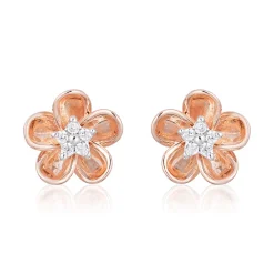 Enchanted Disney Fine Jewelry 10K Rose Gold and Sterling Silver 1/15 CTTW Diamond Plum Blossom Mulan Earrings