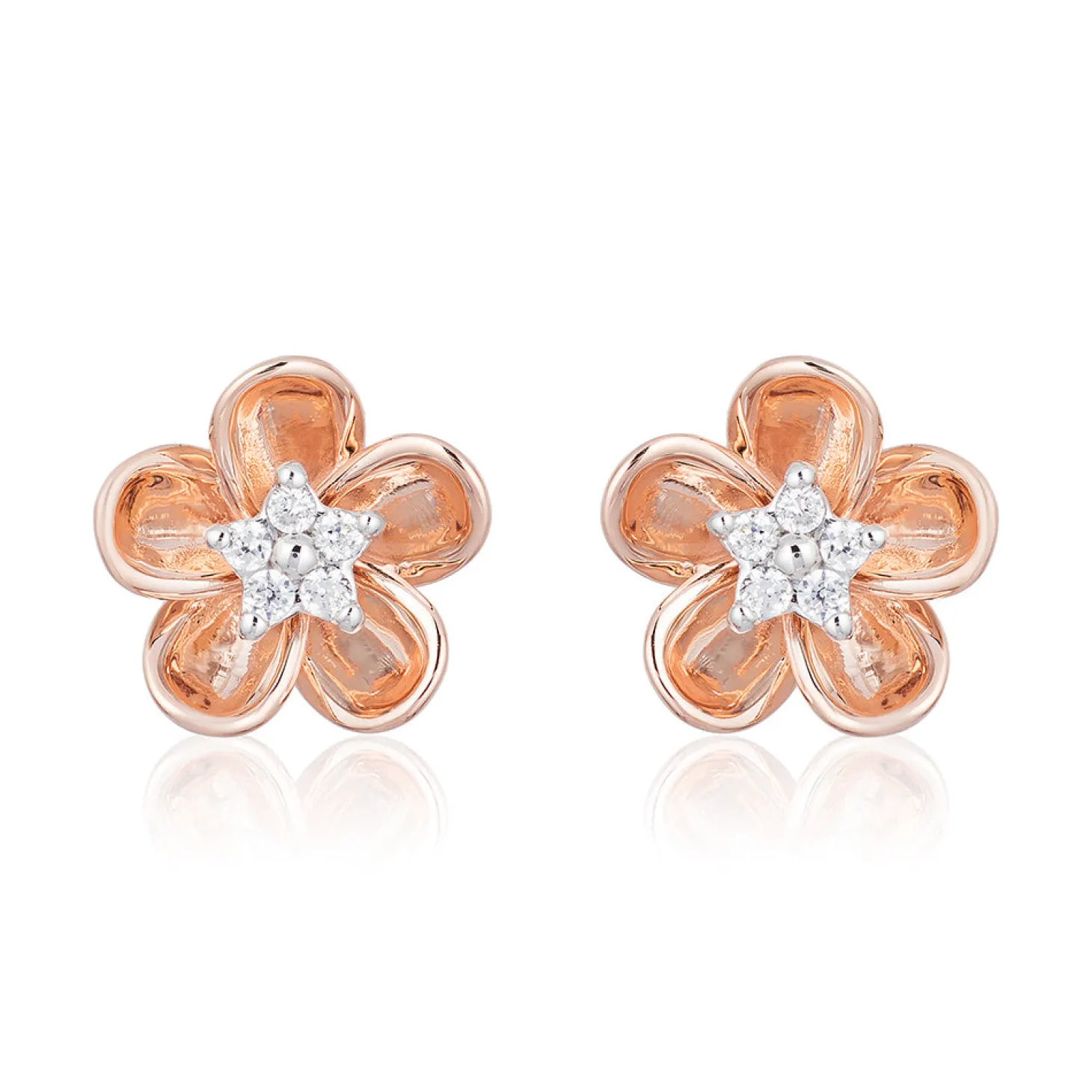 Enchanted Disney Fine Jewelry 10K Rose Gold and Sterling Silver 1/15 CTTW Diamond Plum Blossom Mulan Earrings