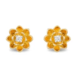 Enchanted Disney Fine Jewelry 10k Yellow Gold 1/20 CTTW Tiana Water Lily Earrings