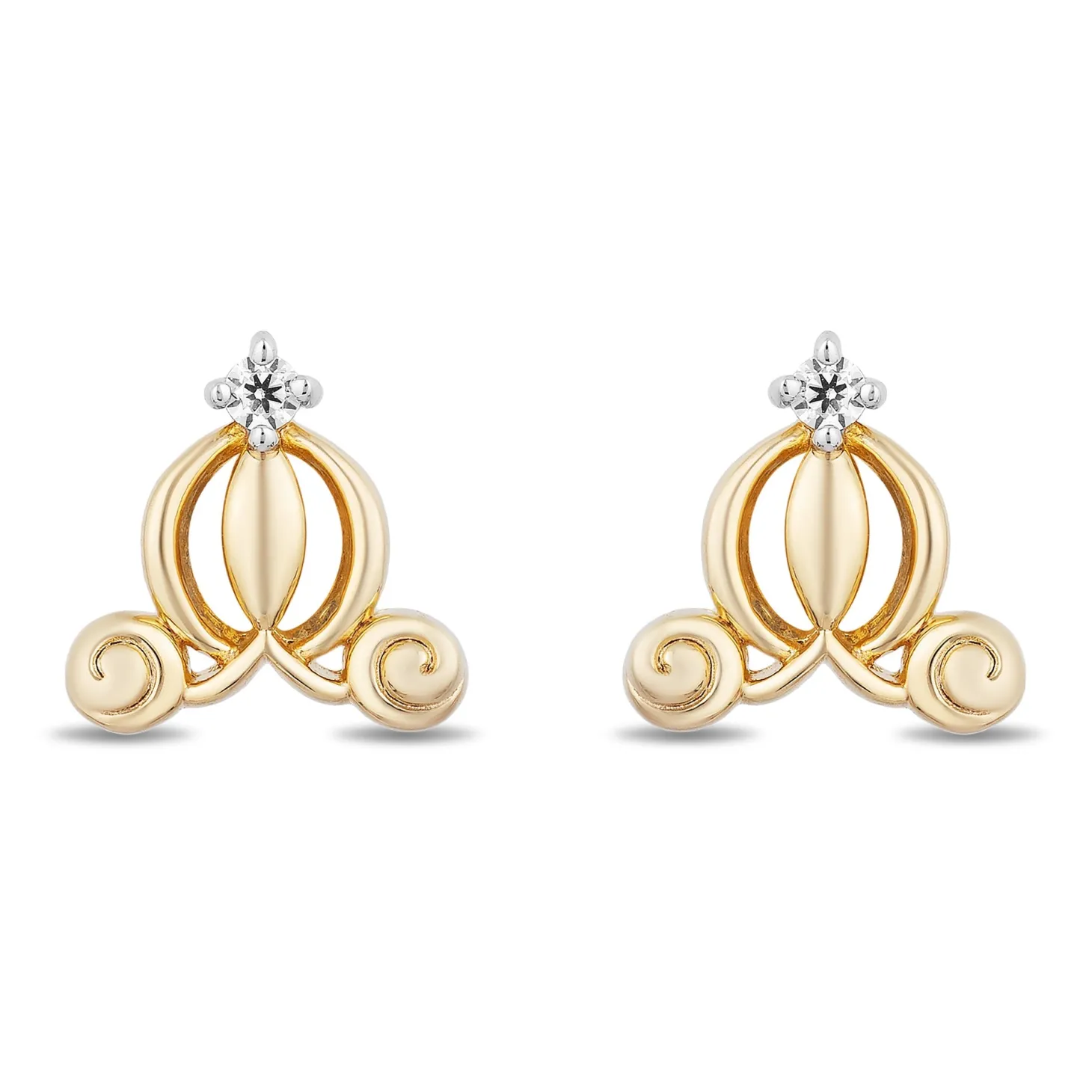 Enchanted Disney Fine Jewelry 14K Yellow Gold over Sterling Silver 1/20 CTTW Diamond Cinderella Carriage Earrings
