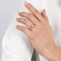 Enchanted Disney Fine Jewelry 14K White Gold and Rose Gold 1/4 CTTW Belle Promise Ring