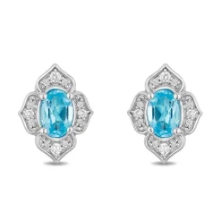 Enchanted Disney Fine Jewelry Sterling Silver 1/10 CTTW Diamond and Swiss Blue Topaz Jasmine Earring